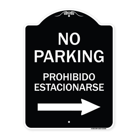 SIGNMISSION No Parking Prohibido Estacionarse W/ Left Arrow Heavy-Gauge Aluminum Sign, 24" x 18", BW-1824-23596 A-DES-BW-1824-23596
